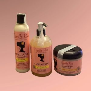 3 Camille Rose Items: curl maker (12 oz), curl love (8 oz), & almond jai (8 oz)